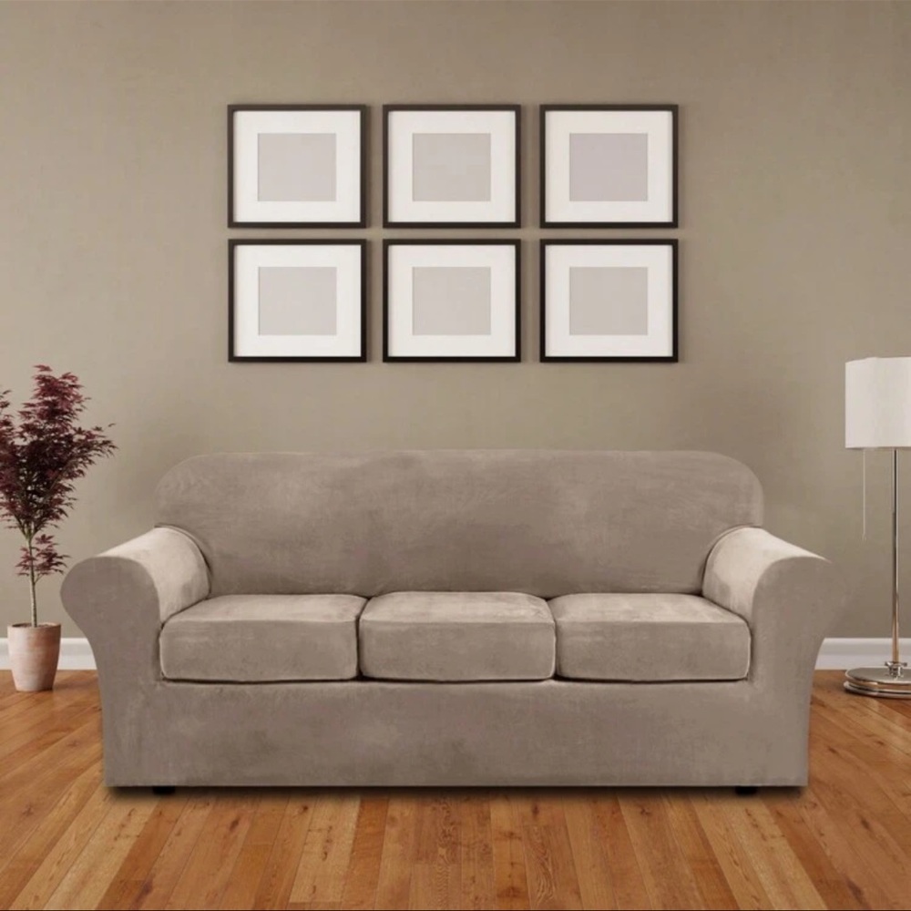 Elegant Velour Beige Stretchy Sofa Cover